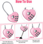 Pink Locker Lock, 3Pcs Heart Shaped Lock, Heart Locks for Suitcase & Locker (3 Colors)