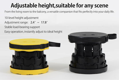 Portable Telescoping Foldable Stool - Lightweight, Outdoor Essential for Camping, Picnicking, Park Leisure, Fishing, Hiking & BBQ (Black)