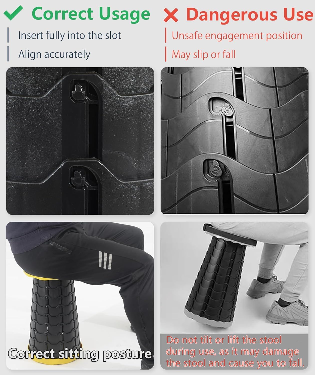 Portable Telescoping Foldable Stool - Lightweight, Outdoor Essential for Camping, Picnicking, Park Leisure, Fishing, Hiking & BBQ (Black)