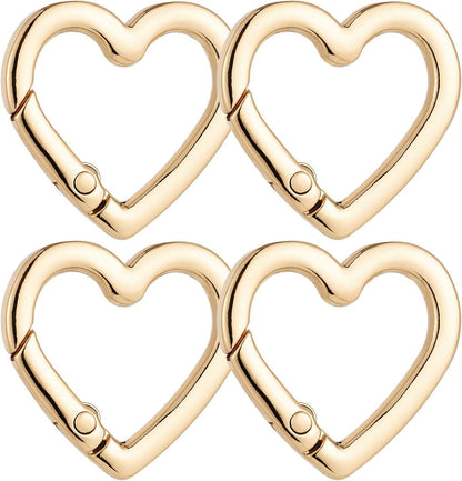 4 Pcs Heart Shaped Keychain Clip, Zinc Alloy Cute Heart Carabiner, Small Craft KeyringSpring Snap Clasp Hook for Camping Hiking Fishing Traveling