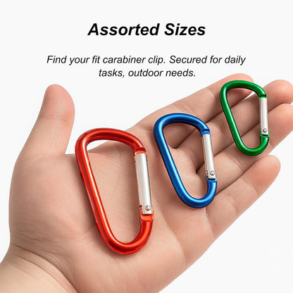 Carabiner Clip Multi Size Pack, Aluminum Carabiner Includes Small 2 Inch Carbineers, Medium 2.3" D Ring Clip, Large 3 Inch Caribiner Heavy Duty for Backpack