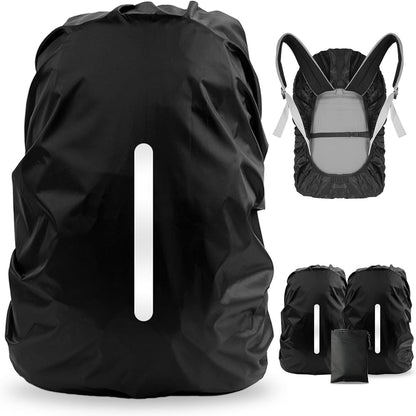 2 Pack Waterproof Rain Cover for Backpack, Reflective Rainproof Protector for Anti-Dust and Anti-Theft,M Size (for 30L-40L Backpack), 2 Pcs Black