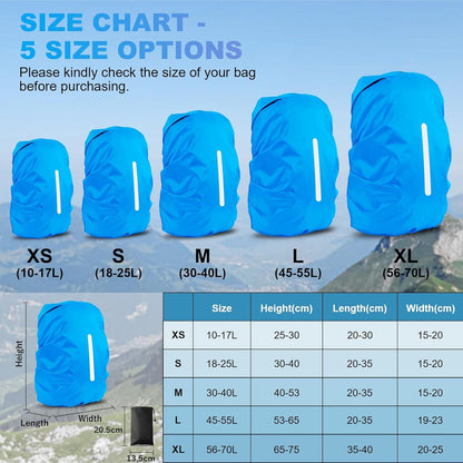 2pcs Waterproof Rain Cover for Backpack, Reflective Rainproof Protector for Anti-dust and Anti-Theft M 30L-40L Black