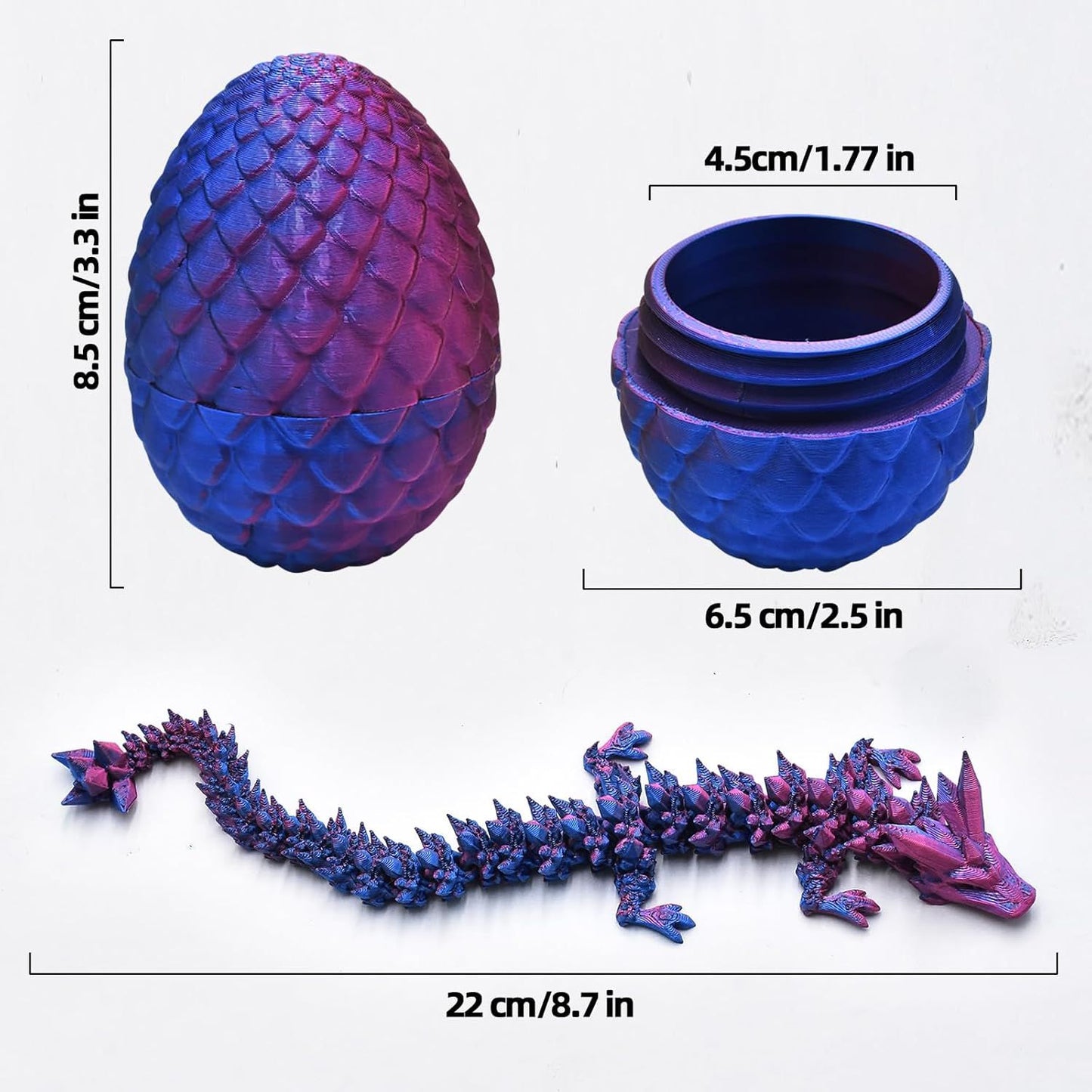 2 PCS MINI 3D Printed Dragon in Egg,Full Articulated Crystal Dragon,Flexible Joints Home Decor Executive Desk Toys, Creative Gifts