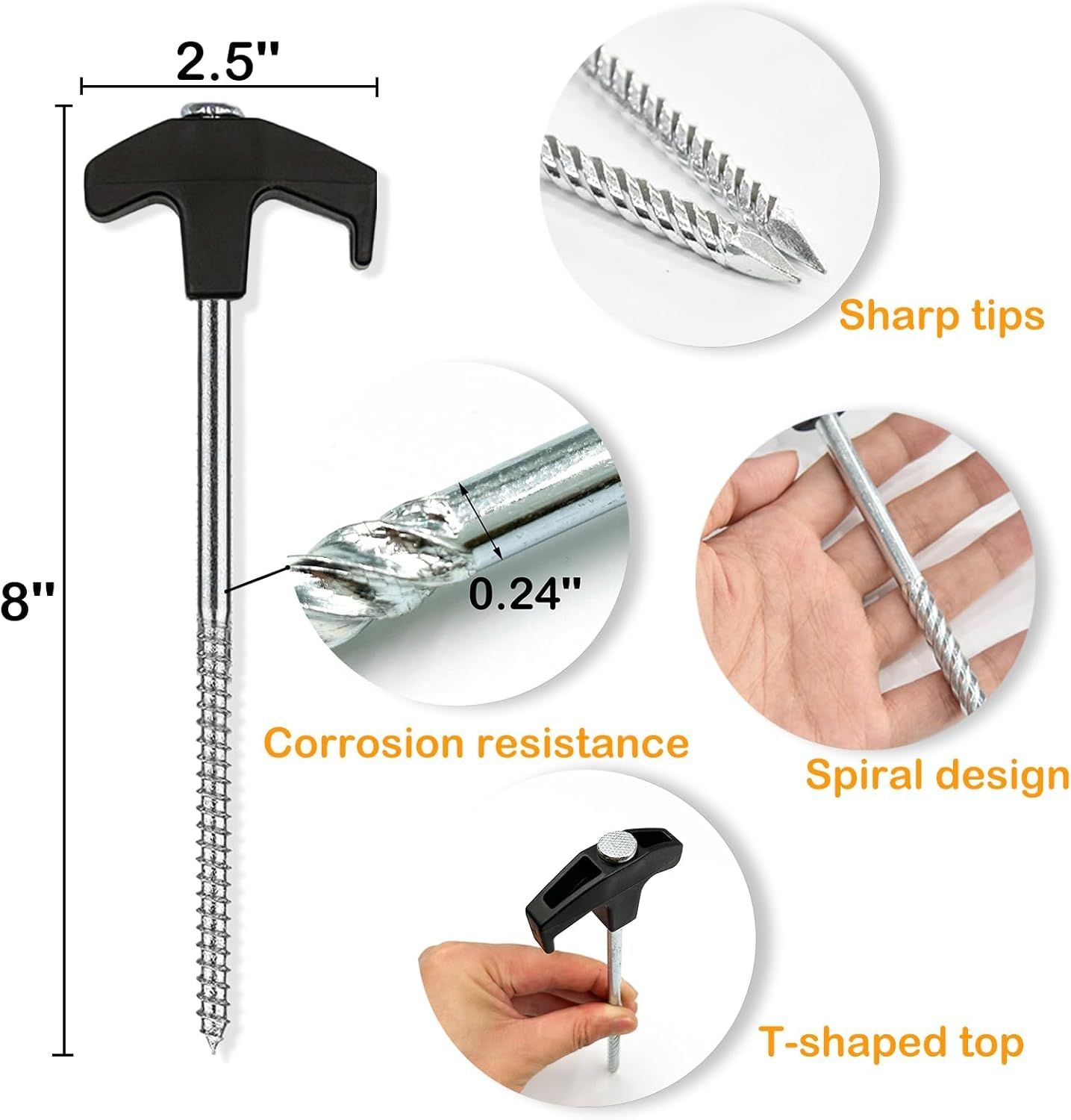 20 Pack Tent Stakes Heavy Duty, 8 Inch Tent Stakes Tent Pegs Camping Non-Rust Ground Stakes for Camping Patio, Garden, Canopies, Grassland, Outdoor (Black)