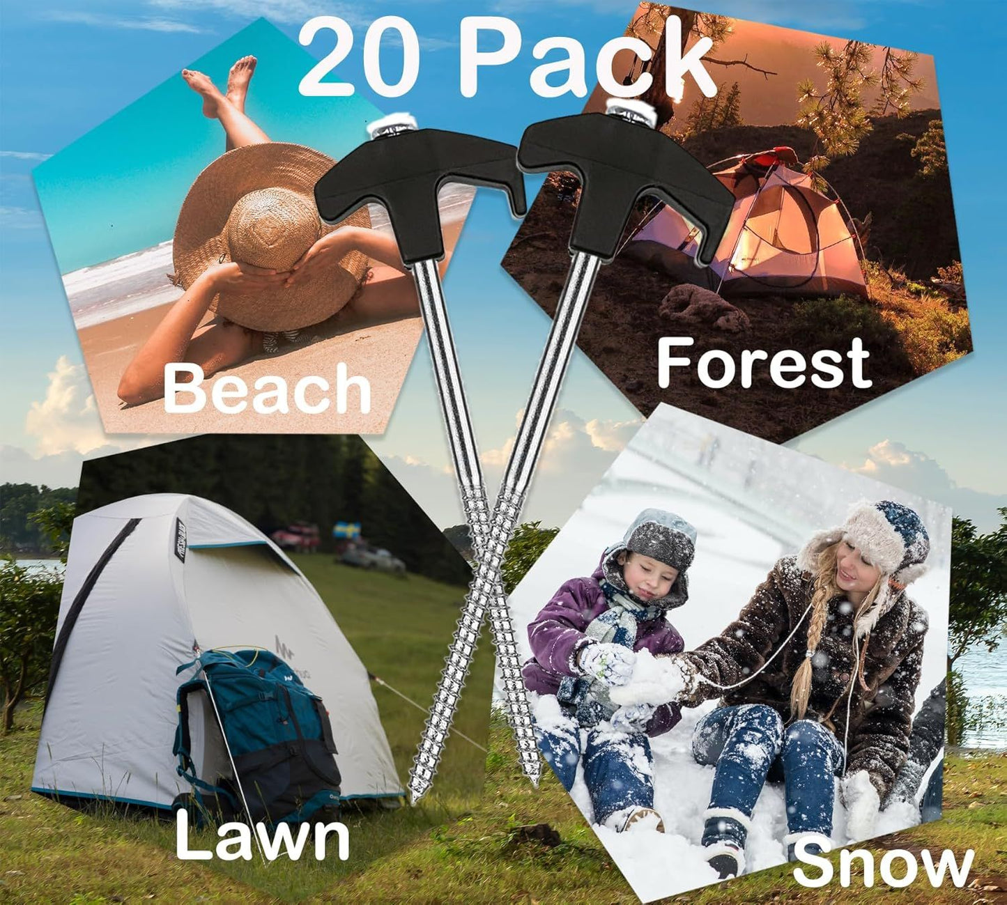 20 Pack Tent Stakes Heavy Duty, 8 Inch Tent Stakes Tent Pegs Camping Non-Rust Ground Stakes for Camping Patio, Garden, Canopies, Grassland, Outdoor (Black)