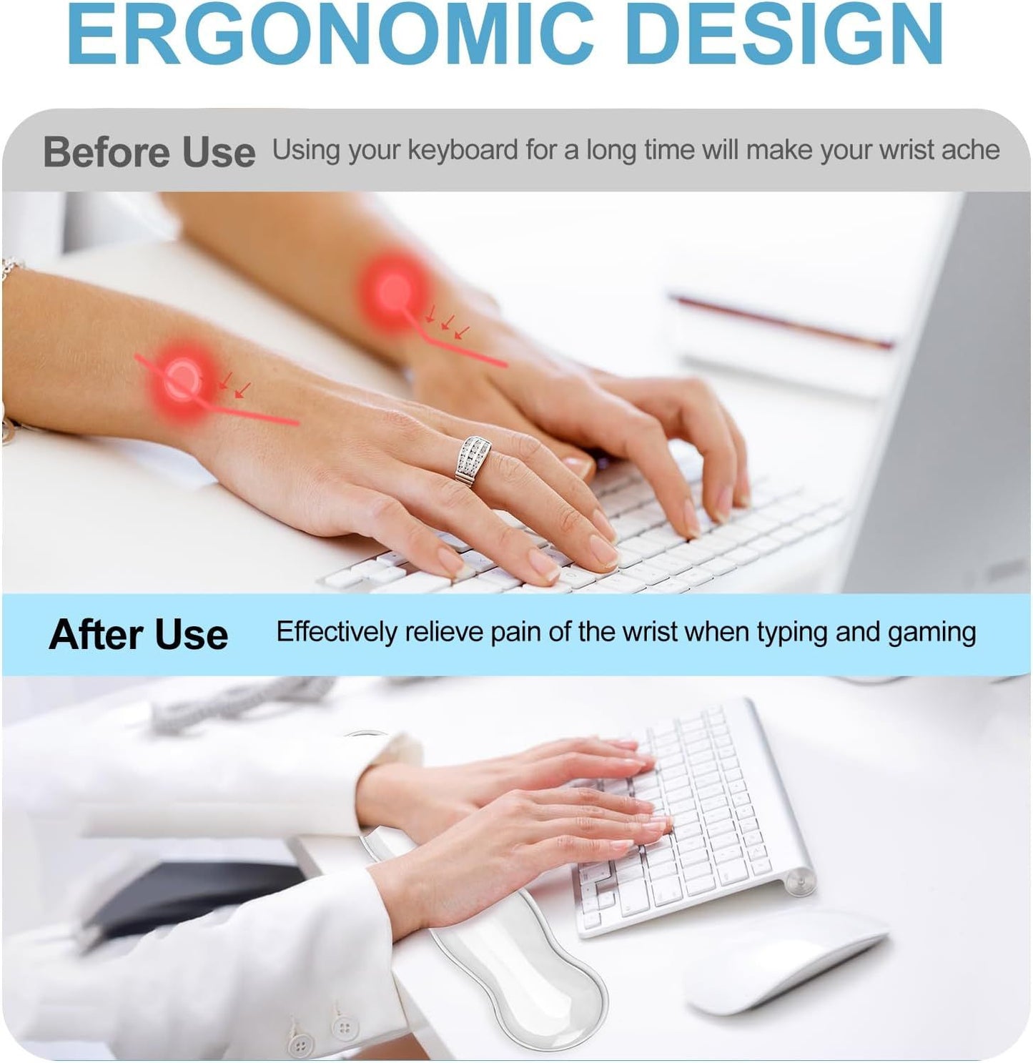 Gel Keyboard Wrist Rest - Ergonomic Computer Desk Pad for Typing Pain Relief, Cute Silicone Cushion for Support Hand & Arm, Comfortable Wrist Rest for Gaming Laptop Office & Home Accessories