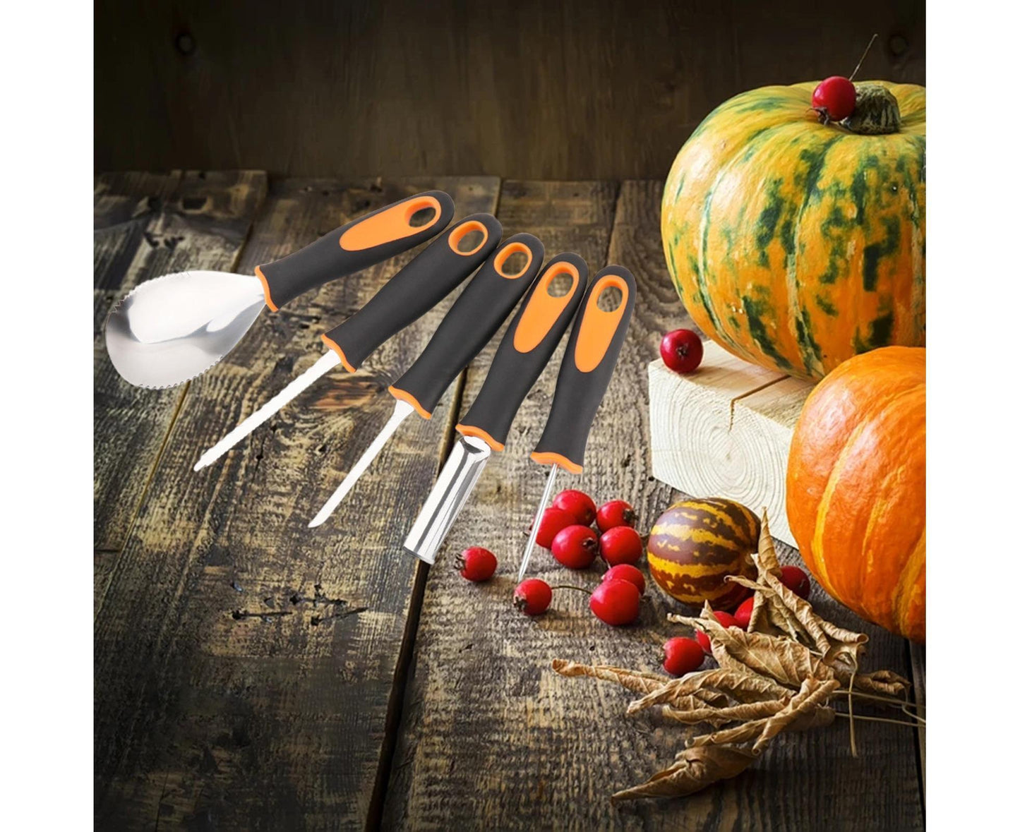 5Pcs/Set Ergonomic Pumpkin Carving Tools High Hardness Effective Stainless Steel Stable Pumpkin Carving Kit for Halloween Decor-5pcs/set