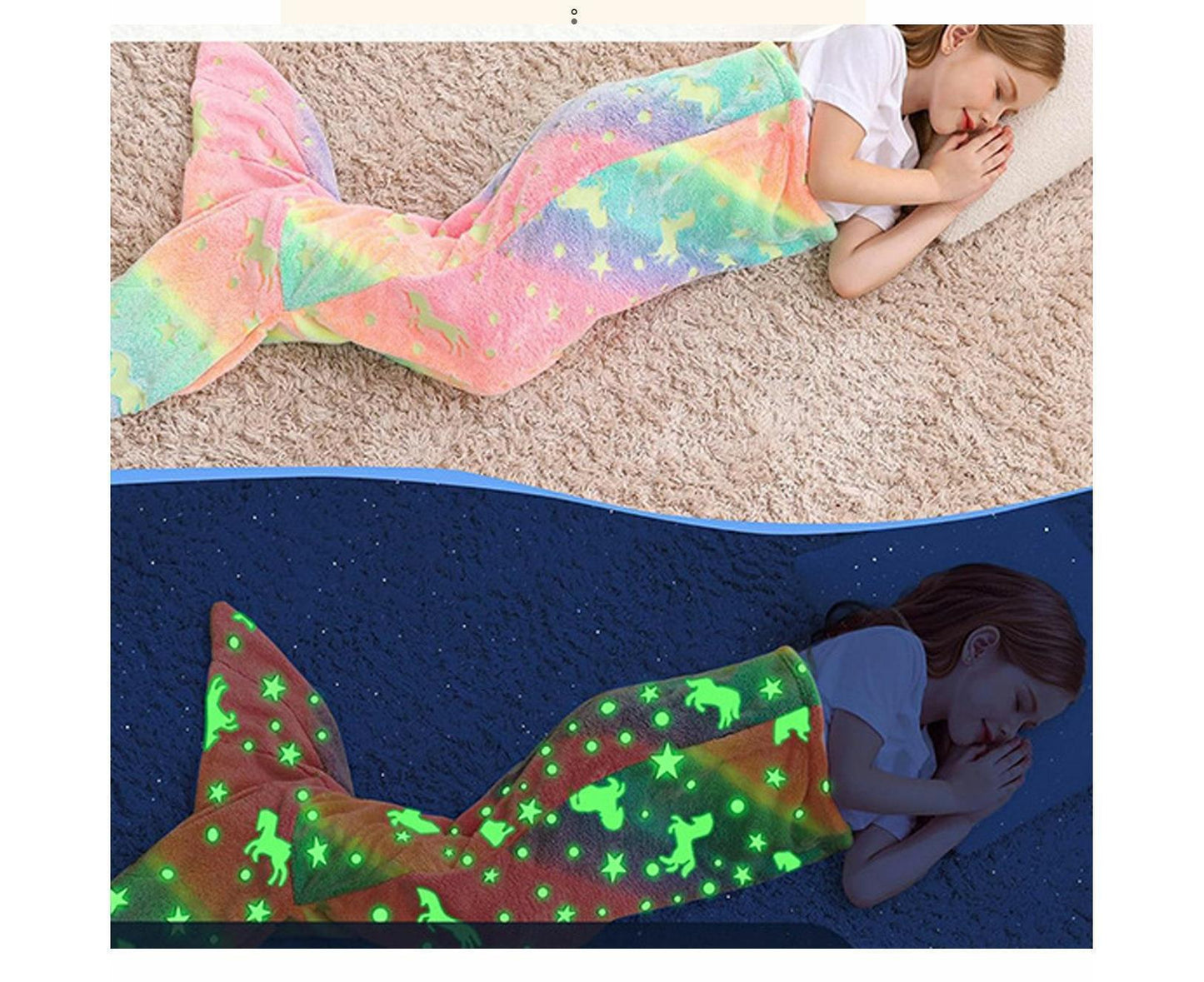 Mermaid Blanket Glow in The Dark Sleeping Bag Babies Birthday Gift Daughte-Pink Purple