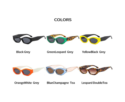 Trendy Small Cat Eye Women Sunglasses Retro Ins Popular Polygon Shades Beautiful Lady Vintage Oval Eyewear Leopard Green Grey UV400 - Orange White Grey