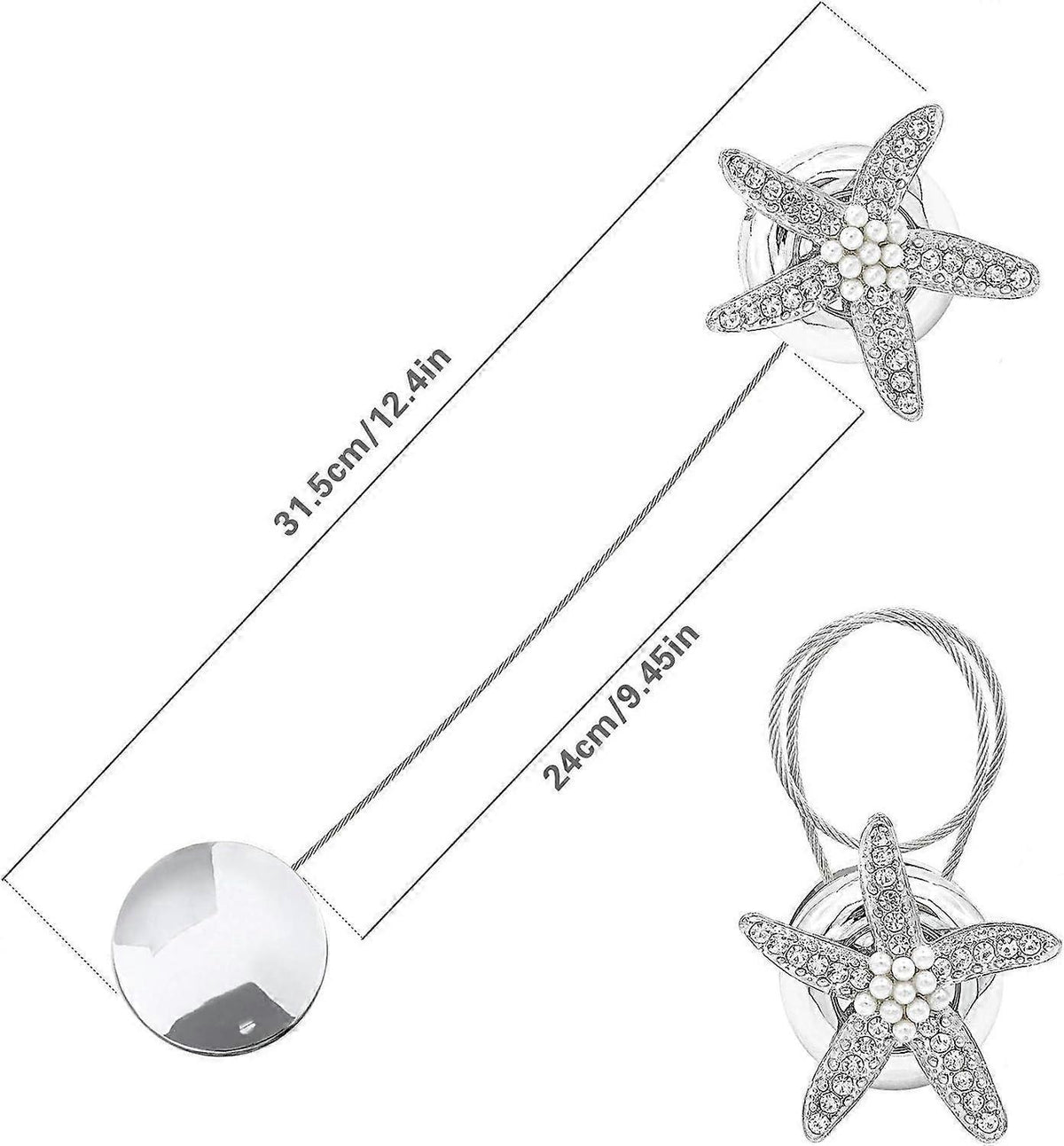 Set of 2 crystal hangers with silver padlocks for curtain buckles
