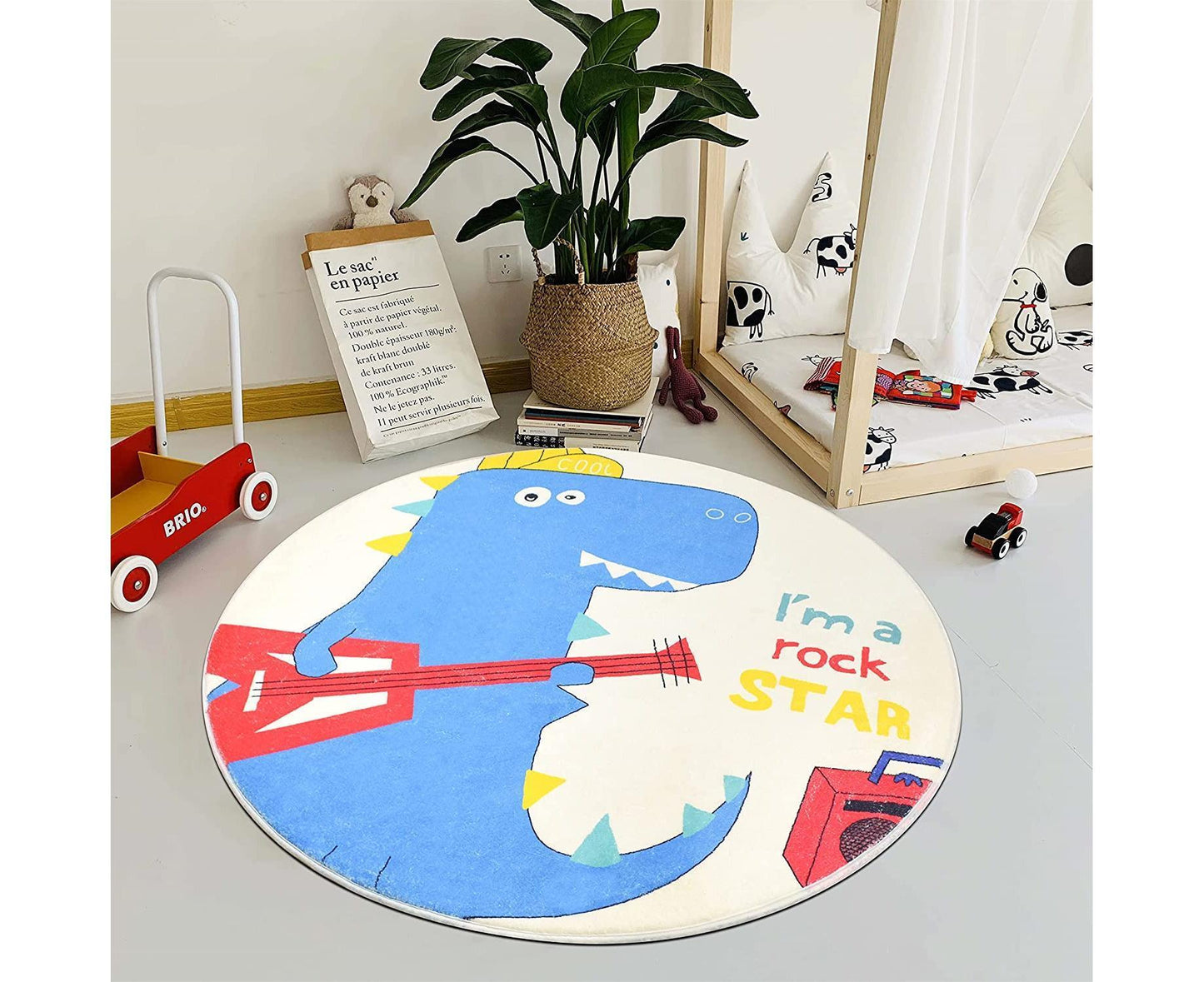 Babies Room Carpet 91cm Round Dinosaur Carpet Cute Bedroom Rug Boys Room Decor Non Slip Babies Rug Babies Play Mat