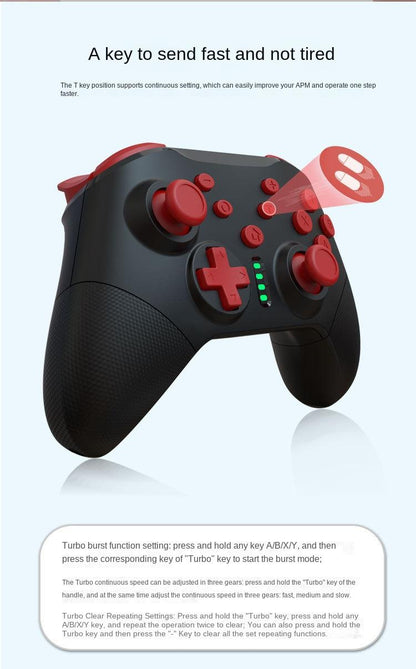Wireless Game Controller for Switch,PC,Android & PS3 - Pro Gaming Gamepad with Bluetooth,Turbo & Vibration - Black Red