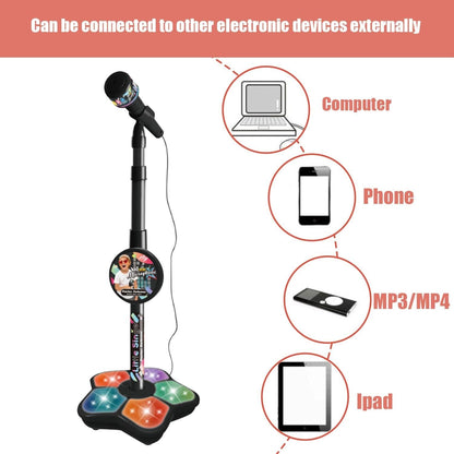 Babies Microphone with Stand, Singing Toys for Girls and Boys with Music and Light, Adjustable Standing Babies Karaoke Machine with Light - Blue
