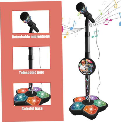 Babies Microphone with Stand, Singing Toys for Girls and Boys with Music and Light, Adjustable Standing Babies Karaoke Machine with Light - Black