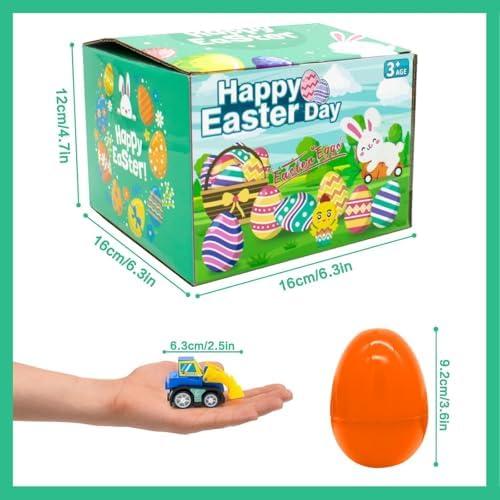 12Pcs Easter Eggs with Mini Pull-Back Cars, Stuffed Easter Eggs, for Boys and Girls