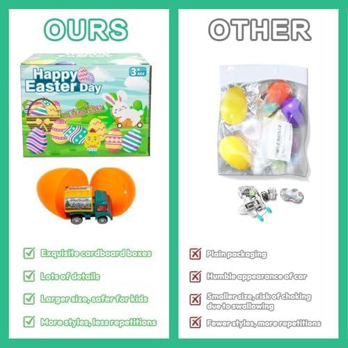 12Pcs Easter Eggs with Mini Pull-Back Cars, Stuffed Easter Eggs, for Boys and Girls