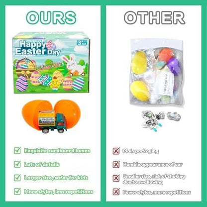 12Pcs Easter Eggs with Mini Pull-Back Cars, Stuffed Easter Eggs, for Boys and Girls