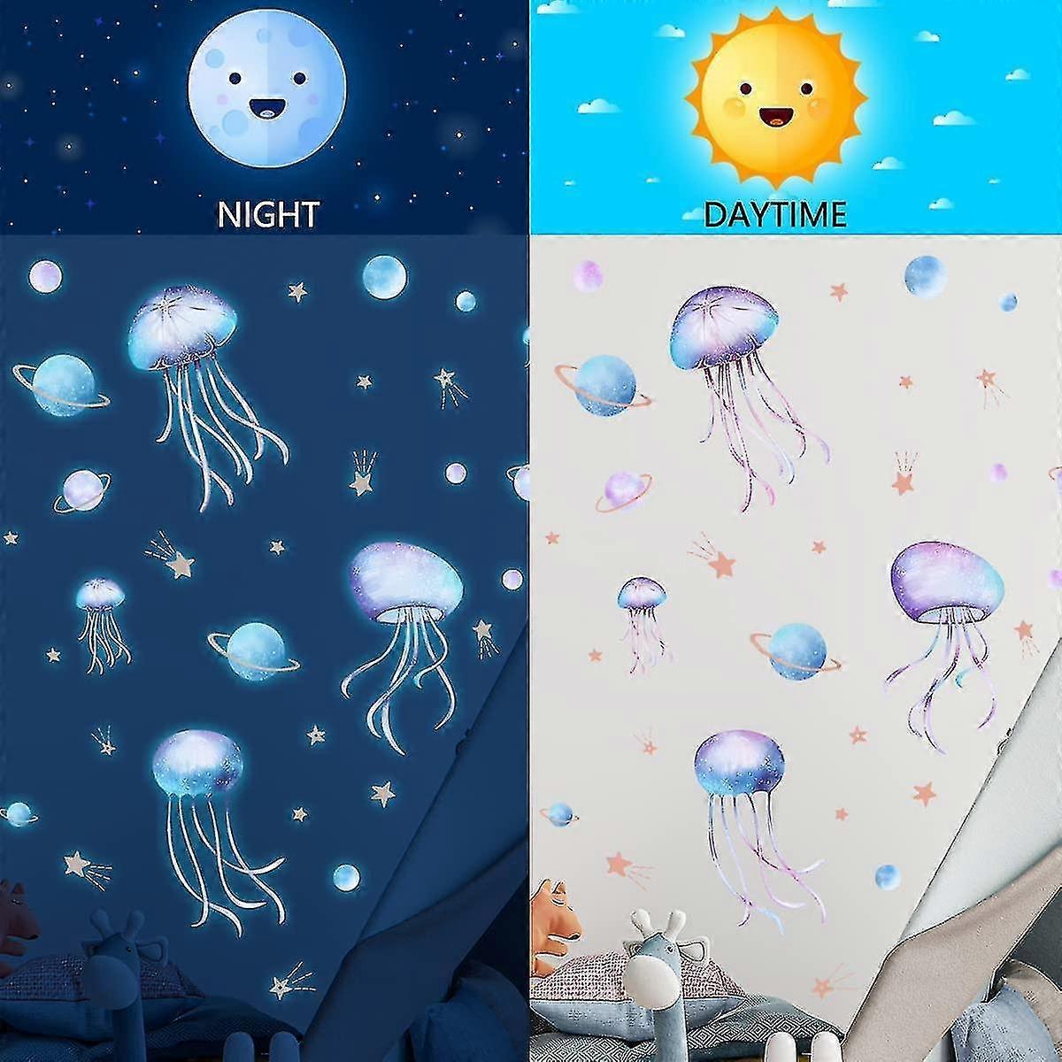 Yomaido Glow In The Dark Stickers, 4 Pcs Wall Stickers For babies Room, Luminous Jellyfish And Stars Stickers, Glow In The Dark Stars Ceiling