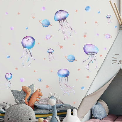 Yomaido Glow In The Dark Stickers, 4 Pcs Wall Stickers For babies Room, Luminous Jellyfish And Stars Stickers, Glow In The Dark Stars Ceiling