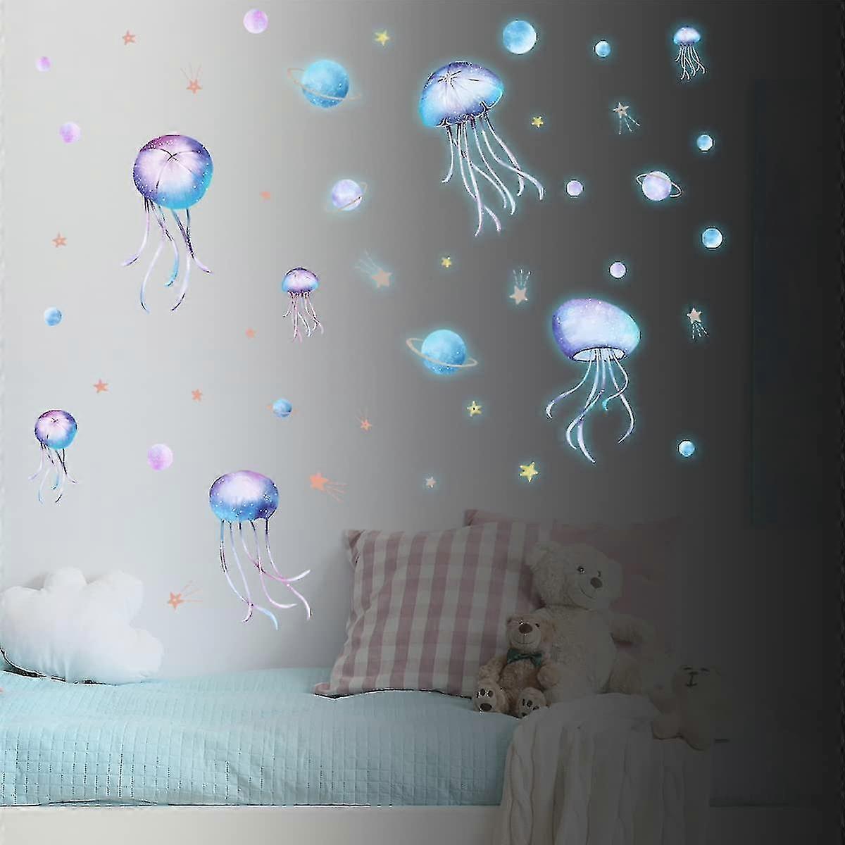 Yomaido Glow In The Dark Stickers, 4 Pcs Wall Stickers For babies Room, Luminous Jellyfish And Stars Stickers, Glow In The Dark Stars Ceiling