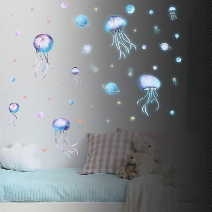 Yomaido Glow In The Dark Stickers, 4 Pcs Wall Stickers For babies Room, Luminous Jellyfish And Stars Stickers, Glow In The Dark Stars Ceiling