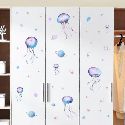 Yomaido Glow In The Dark Stickers, 4 Pcs Wall Stickers For babies Room, Luminous Jellyfish And Stars Stickers, Glow In The Dark Stars Ceiling