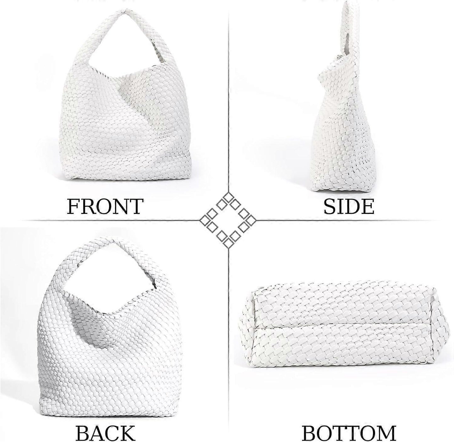 Woven Tote Bag for Women Soft Leather Handbag with Pocket