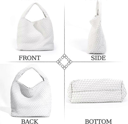 Woven Tote Bag for Women Soft Leather Handbag with Pocket