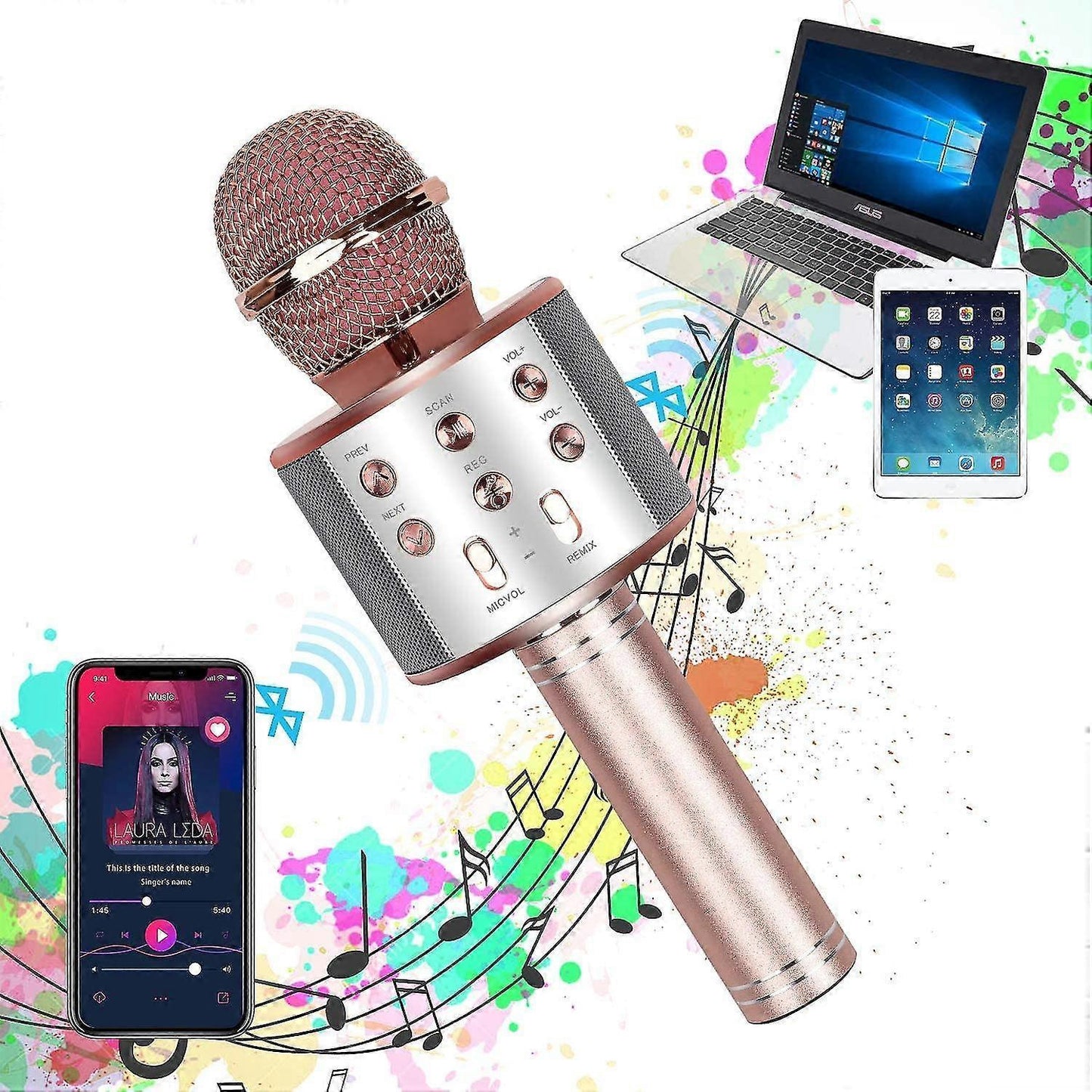 Bluetooth Karaoke Microphone - Mobile Phone Wireless Mic for Singing