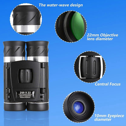 200x22 HD Binoculars for Adults High Power Compact Travel Bird Watching Binoculars
