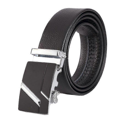 Men's Leather Belt with Automatic Buckle, Litchi Grain Business Style