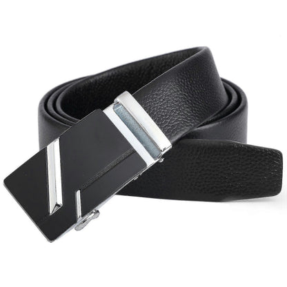 Men's Leather Belt with Automatic Buckle, Litchi Grain Business Style