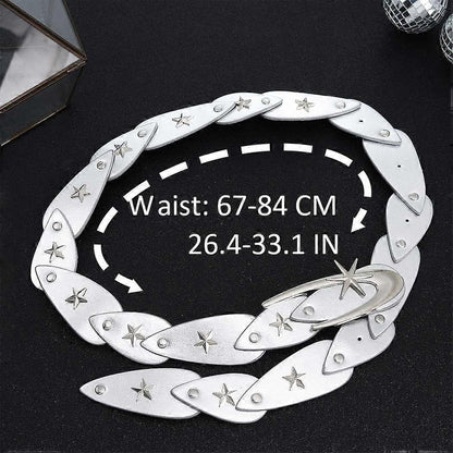 Star Studded Silver Leather Belt for Women, Y2K Fashion Accessories