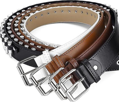 120cm Punk Studded Leather Belt for Women, Men & Girls