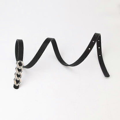 Women's 115cm Retro Chain Buckle Leather Belt for Jeans