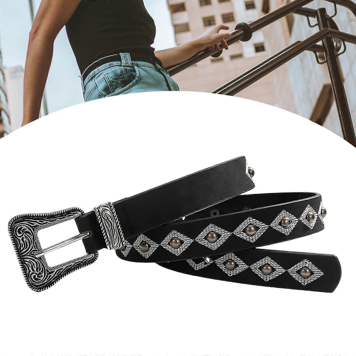 Cream PU Leather Belt, Adjustable Unisex Punk Waist Belt for Casual Wear