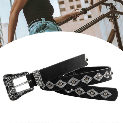 Cream PU Leather Belt, Adjustable Unisex Punk Waist Belt for Casual Wear