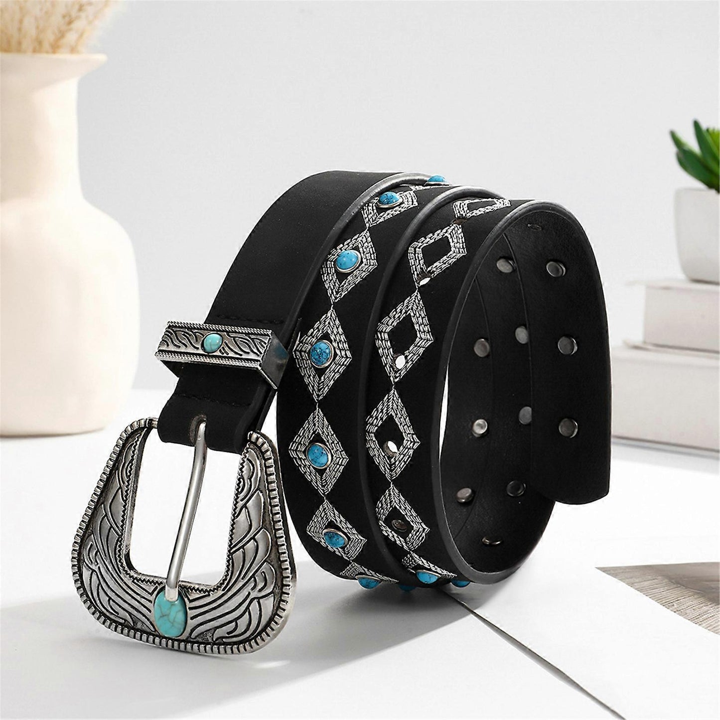 Cream PU Leather Belt, Adjustable Unisex Punk Waist Belt for Casual Wear