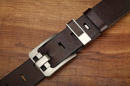 Men's 120cm Full Grain Cowhide Leather Belt, Brown Anti-Scratch Pin Buckle