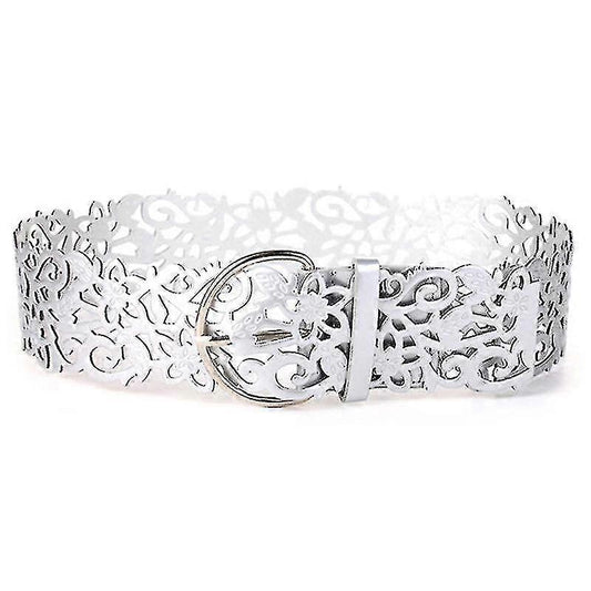 Women's Wide Leather Dress Belt with Hollow Buckle