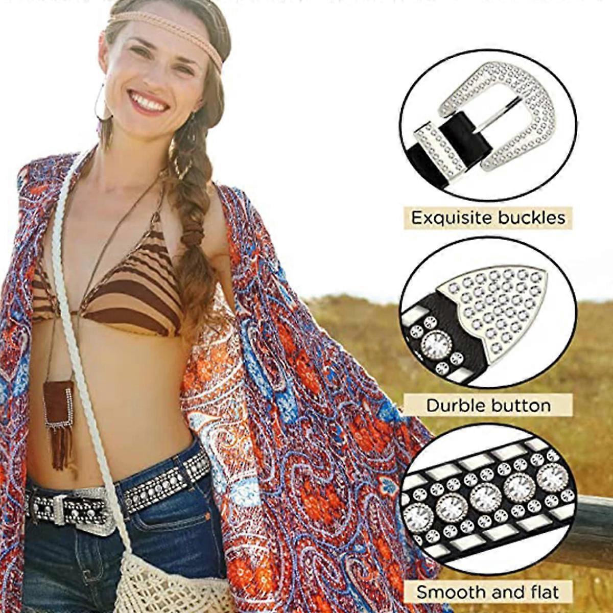 Women's Rhinestone Studded Leather Belt for Jeans