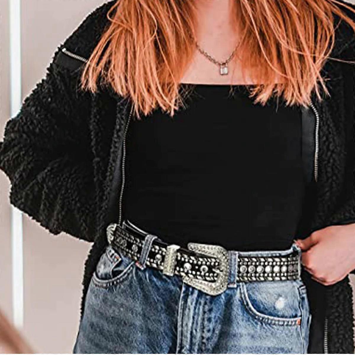 Women's Rhinestone Studded Leather Belt for Jeans