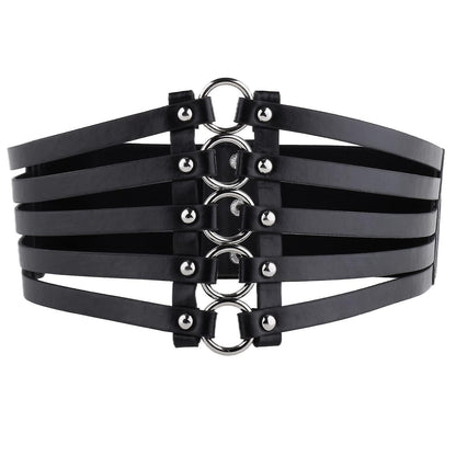Women's Gothic Punk Wide Faux Leather Corset Waist Belt with Rivets