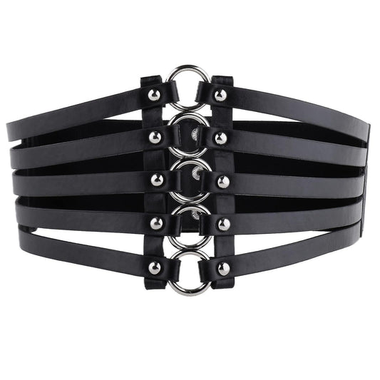 Women's Gothic Punk Wide Faux Leather Corset Waist Belt with Rivets