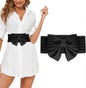 Women's Faux Leather Wide Belt with Bow, Elastic Waistband