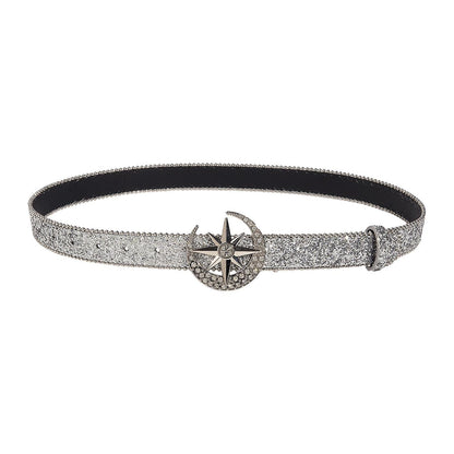 Women's Skinny Rhinestone PU Leather Belt for Costume Waist Strap