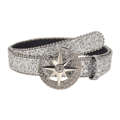Women's Skinny Rhinestone PU Leather Belt for Costume Waist Strap