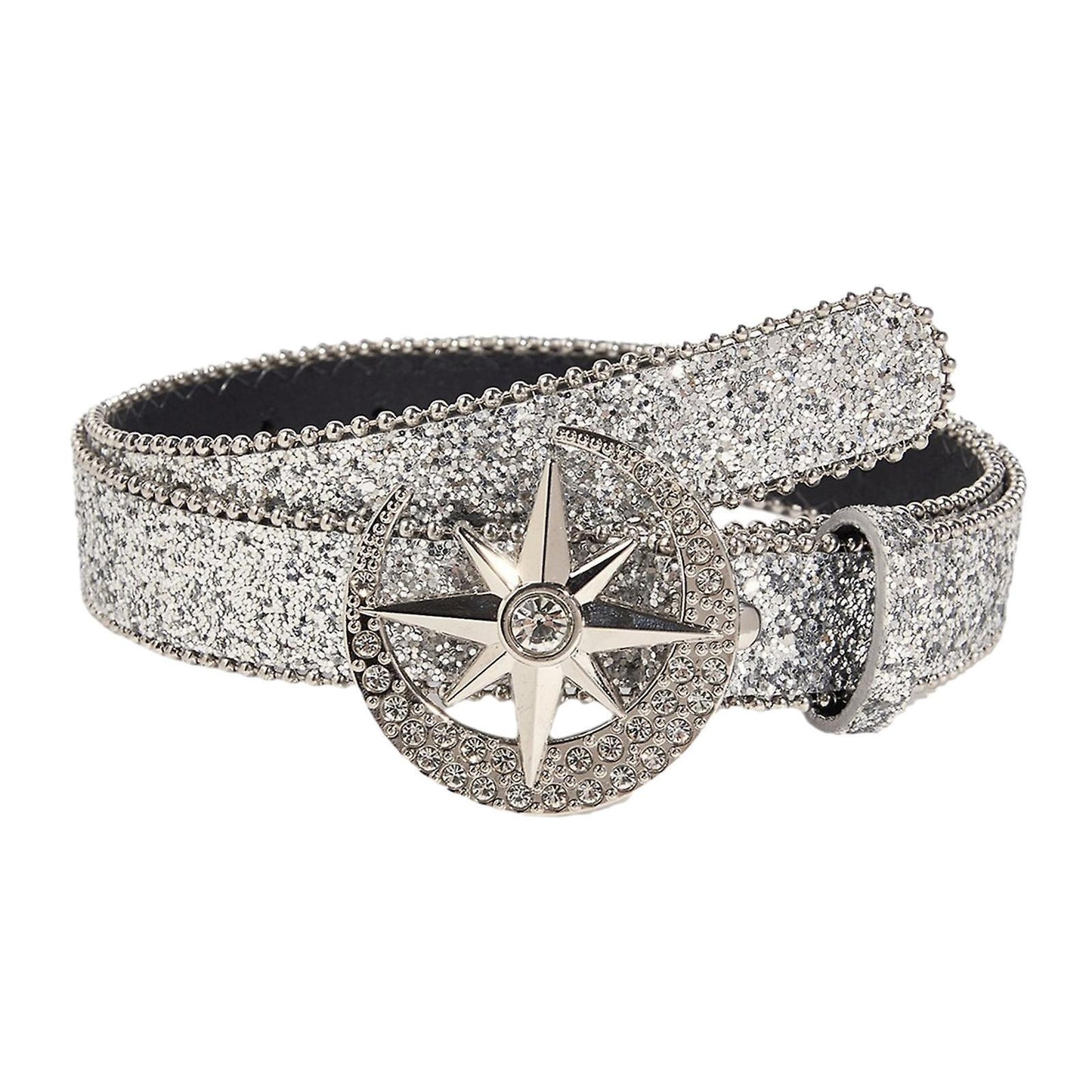 Women's Skinny Rhinestone PU Leather Belt for Costume Waist Strap