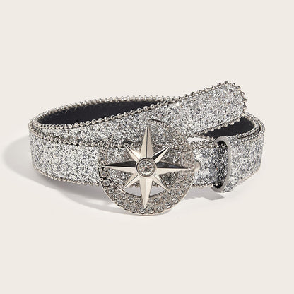 Women's Skinny Rhinestone PU Leather Belt for Costume Waist Strap